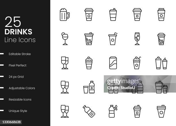getränkelinie icons - wasser trinken stock-grafiken, -clipart, -cartoons und -symbole