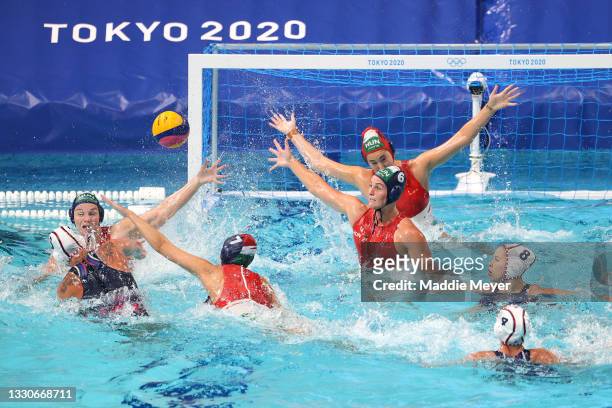 Ekaterina Prokofyeva of Team ROC scores a goal past goalkeeper Alda Magyari of Team Hungary during the Women's Preliminary Round Group B match...