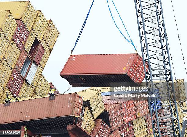 54 Container Removal From Stricken Ship Continues Stock Photos, High ...