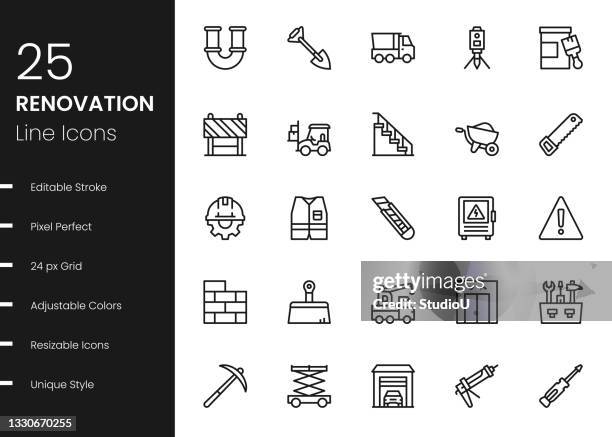 renovation line icons - empty kitchen table stock illustrations