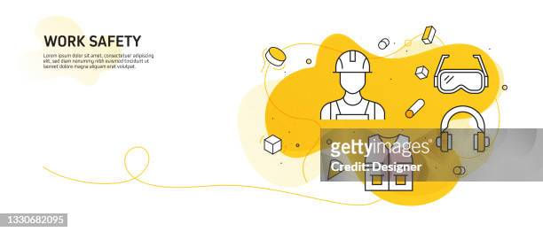 ilustrações de stock, clip art, desenhos animados e ícones de work safety related modern line style vector illustration - safety kit