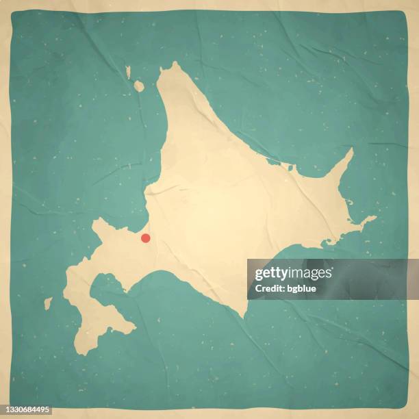 hokkaido map in retro vintage style - old textured paper - land feature stock illustrations