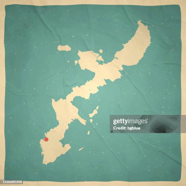 okinawa island map in retro vintage style - old textured paper - okinawa prefecture stock illustrations