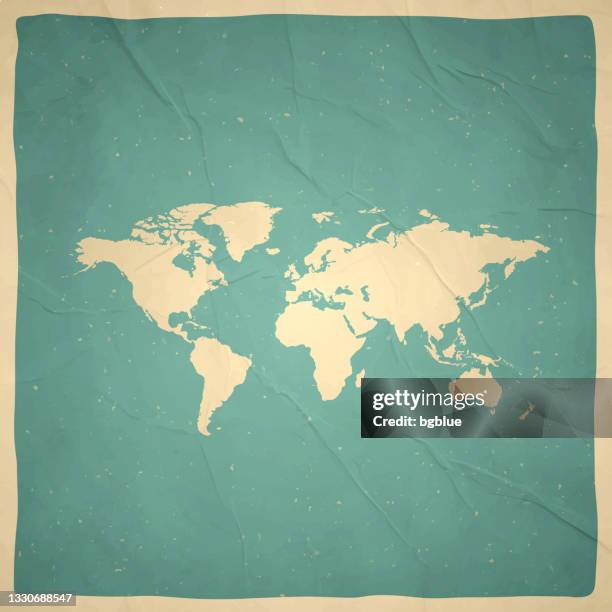 world map in retro vintage style - old textured paper - sepia toned background stock illustrations
