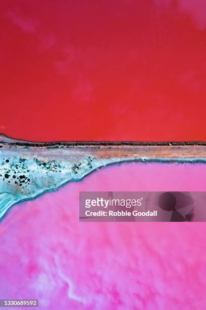 aerial view over the stunning colourful lake at hutt lagoon. port gregory, western australia - mining western australia stock pictures, royalty-free photos & images