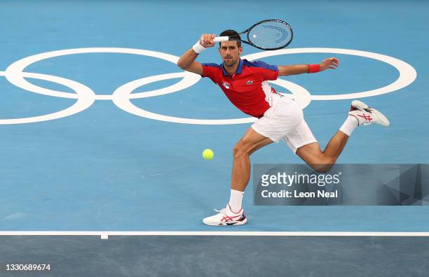 Novak Djokovic of Team Serbia plays a forehand during his Men's Singles Second Round match against Jan-Lennard Struff of Team Germany on day three of...