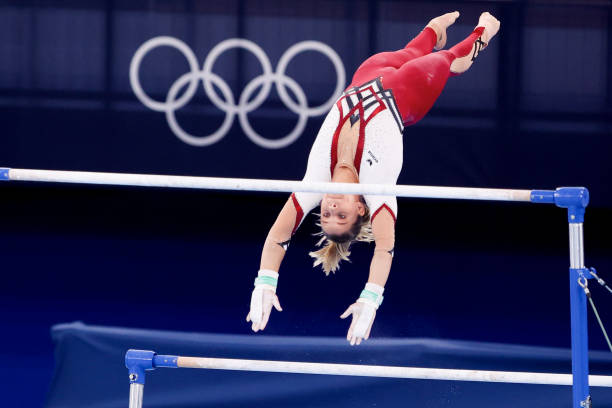 Elizabeth Seitz of Germany competing on Women's Qualification - Subdivision 5 during the Tokyo 2020 Olympic Games at the Ariake Gymnastics Centre on...