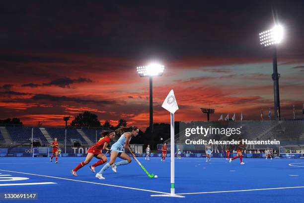 Eugenia Maria Trinchinetti of Team Argentina and Julia Pons Genesca of Team Spain battle for the ball during the Women's Preliminary Pool B match...