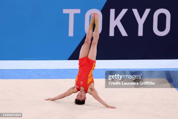 Wei Sun of Team China competes in the floor exercise during the Men's Team Final on day three of the Tokyo 2020 Olympic Games at Ariake Gymnastics...