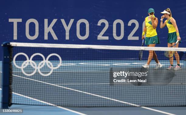 Ashleigh Barty of Team Australia and Storm Sanders of Team Australia play Yifan Xu of Team China and Zhaoxuan Yang of Team China during their Women's...