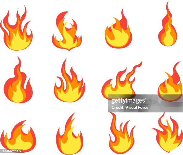 creative abstract fire logos, fire collection. white background vector icons set. - stove top stock illustrations