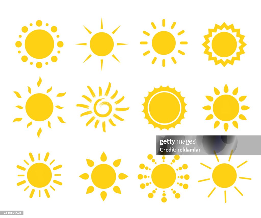 Vector set of sun icons. Different sun drawing collection. Summertime figure concept. icons set.