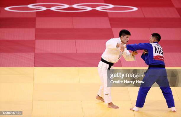 Shohei Ono of Team Japan and Tsogtbaatar Tsend-Ochir of Mongolia compete on day three of the Tokyo 2020 Olympic Games at Nippon Budokan on July 26,...