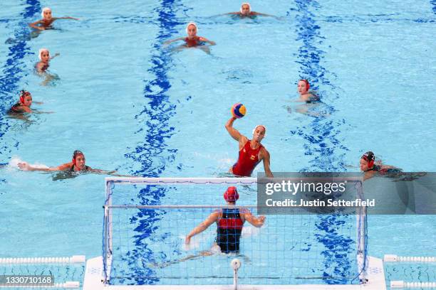 Anna Espar Llaquet of Team Spain takes a shot at goal during the Women's Preliminary Round Group A match between Spain and Canada on day three of the...