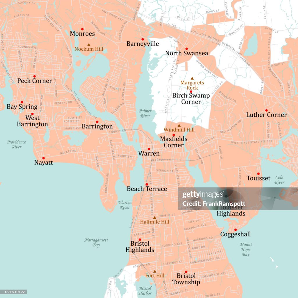 RI Bristol Warren Vector Road Map