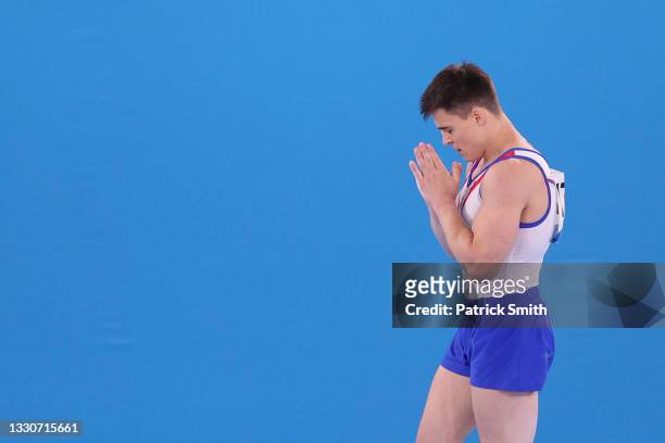 Nikita Nagornyy of Team ROC looks on during the Men's Team Final on day three of the Tokyo 2020 Olympic Games at Ariake Gymnastics Centre on July 26,...