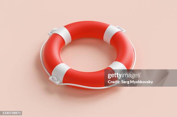 close-up of a red lifebuoy on a pink background. 3d render illustration - rettungsring stock-fotos und bilder