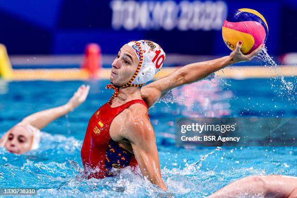 Roser Tarrago Aymerich of Spain during the Tokyo 2020 Olympic Waterpolo Tournament Women match between Team Spain and Team Canada at Tatsumi...