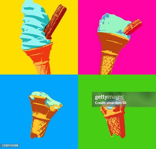 ice cream cornets or cones - biting chocolate stock illustrations
