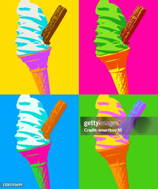 ice cream cornets or cones - biting chocolate stock illustrations