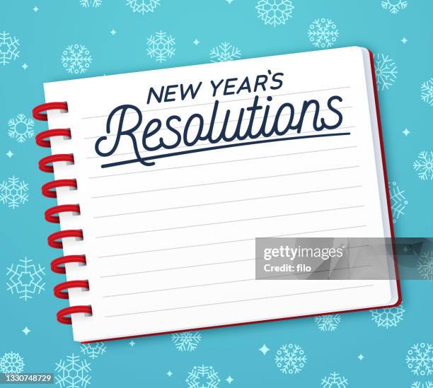 bildbanksillustrationer, clip art samt tecknat material och ikoner med new year's resolutions notepad - minneslista