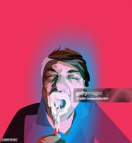man is brushing his teeth , - man brush teeth stock illustrations