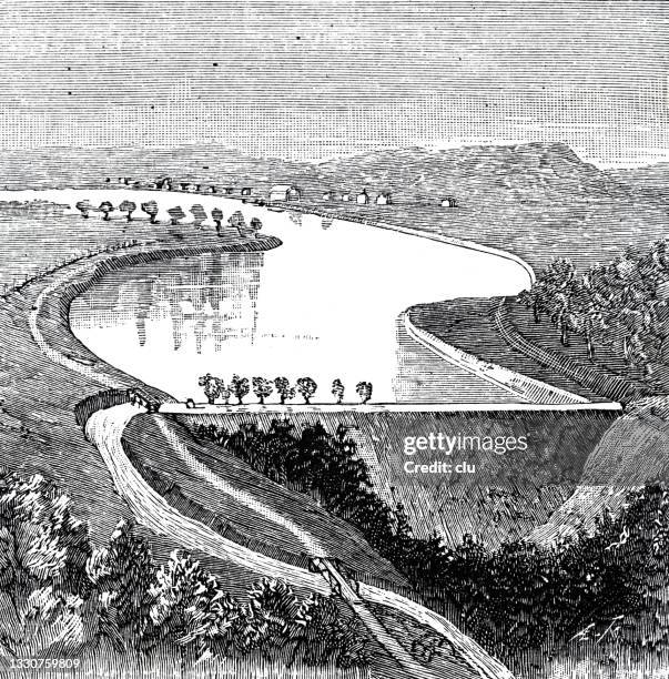 johnstown disaster: fork lake before the destruction of its dam - johnstown pennsylvania stock illustrations