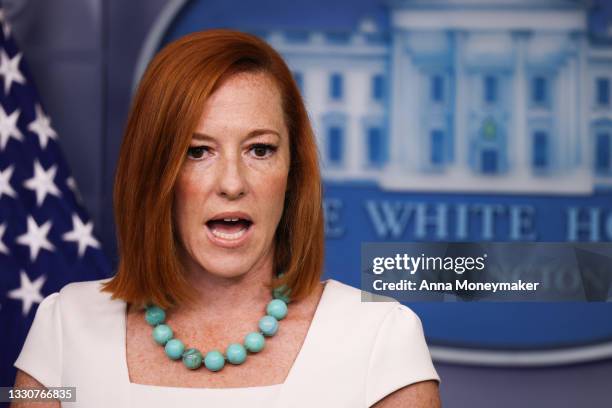 White House Press Secretary Jen Psaki speaks at a daily press briefing in the James Brady Press Briefing Room of the White House on July 26, 2021 in...