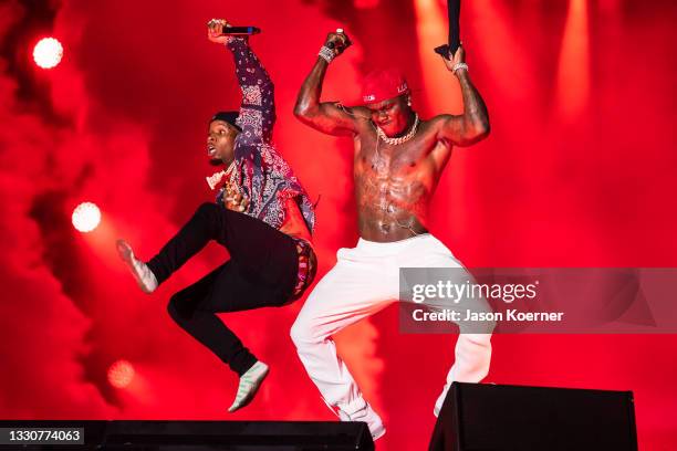 Tory Lanez and DaDaby perform onstage during day 3 at Rolling Loud Miami 2021 at Hard Rock Stadium on July 25, 2021 in Miami Gardens, Florida.