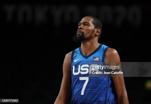 Kevin Durant of USA during the Men's Preliminary Round Group B basketball game between United States and France on day two of the Tokyo 2020 Olympic...