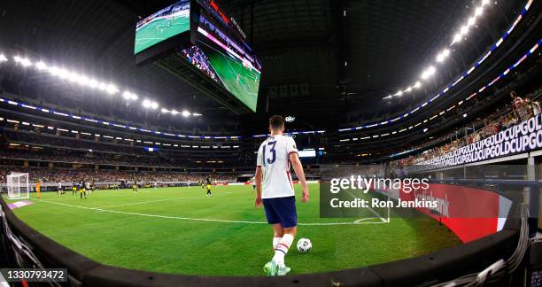 Matthew Hoppe of the United States prepares for a corner kick against Jamaica in the first half of a 2021 CONCACAF Gold Cup Quarterfinals match at...