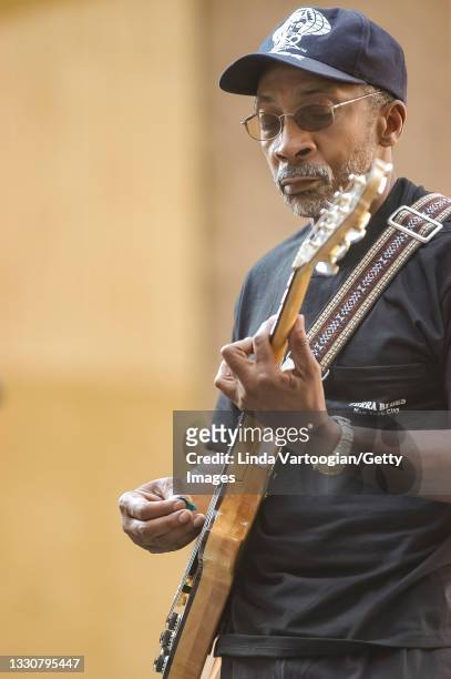 American Blues musician Andy Story plays guitar as he performs during Larry Johnson's Blues House Jam, part of the 19th Annual Roots of American...