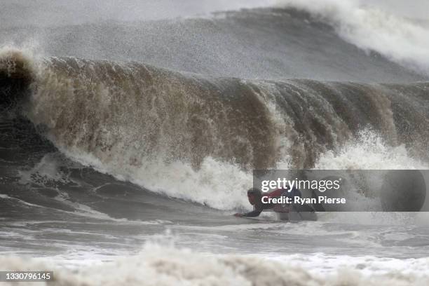 Kanoa Igarashi of Team Japan surfs during the men's Quarter Final on day four of the Tokyo 2020 Olympic Games at Tsurigasaki Surfing Beach on July...