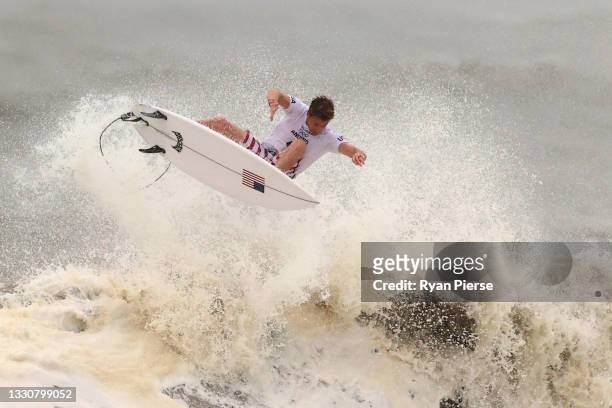 Kolohe Andino of Team United States surfs during the men's Quarter Final on day four of the Tokyo 2020 Olympic Games at Tsurigasaki Surfing Beach on...