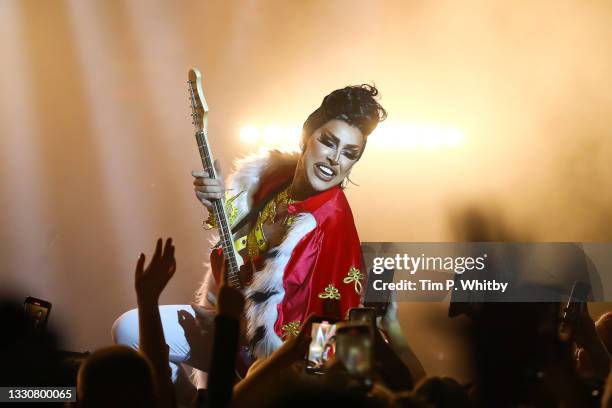 Performer dressed a Freddie Mercury on stage as The Clapham Grand Welcomes Audience Members At Full Capacity As Live Performance Returns on July 26,...