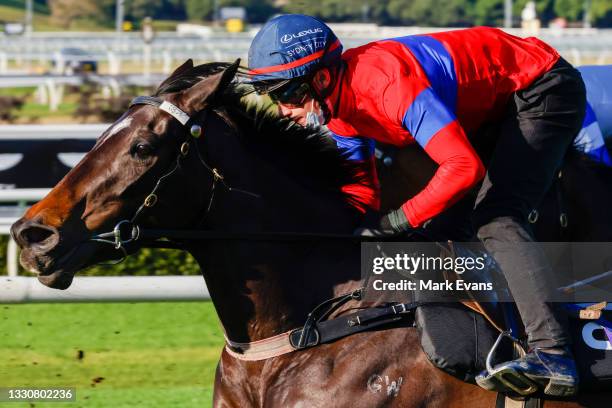 James McDonald on Verry Elleegant competes in heat 1 during barrier trials at Royal Randwick Racecourse on July 27, 2021 in Sydney, Australia.