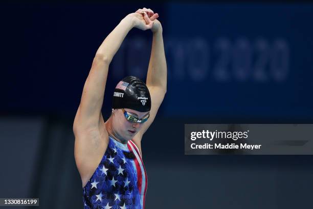 Allison Schmitt of Team United States prepares to compete in the Women's 200m Freestyle Semifinal on day four of the Tokyo 2020 Olympic Games at...