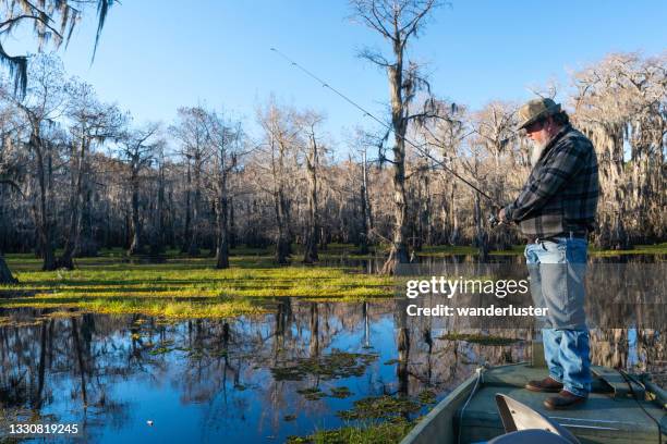 pescador em caddo lake, texas - andando de chalana - fotografias e filmes do acervo