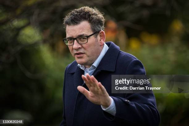 Victorian Premier, Daniel Andrews speaks to the media at the daily press conference on July 27, 2021 in Melbourne, Australia. Schools will re-open...