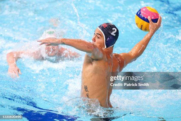 Johnny Hooper of Team United States on attack during the Men's Preliminary Round Group A match between South Africa and the United States on day four...