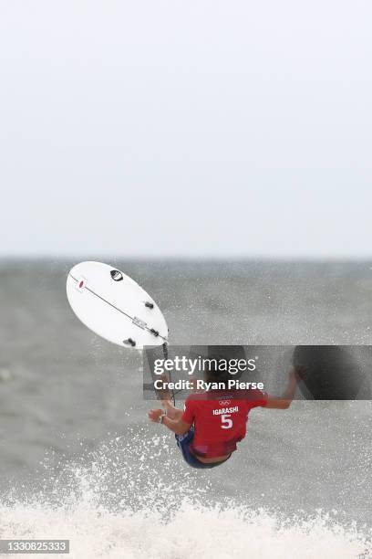 Kanoa Igarashi of Team Japan surfs during his mens's semi final against Gabriel Medina of Team Brazil on day four of the Tokyo 2020 Olympic Games at...