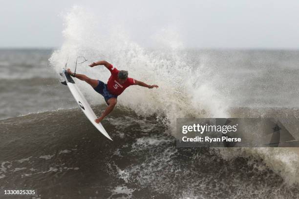 Kanoa Igarashi of Team Japan surfs during his mens's semi final against Gabriel Medina of Team Brazil on day four of the Tokyo 2020 Olympic Games at...