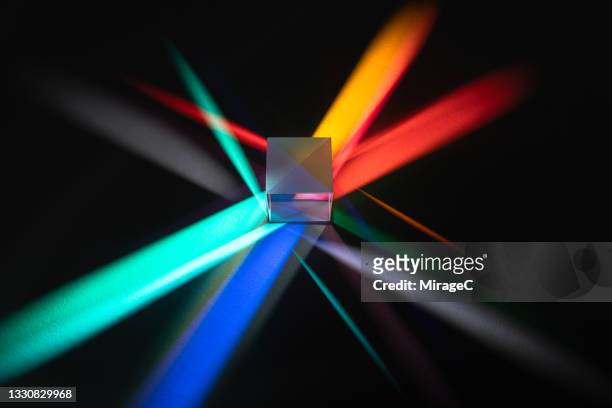 cube prism colorful light refraction - colour spectrum stock-fotos und bilder