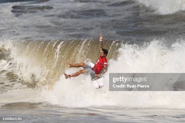 Gabriel Medina of Team Brazil surfs during the men's Bronze Medal match on day four of the Tokyo 2020 Olympic Games at Tsurigasaki Surfing Beach on...