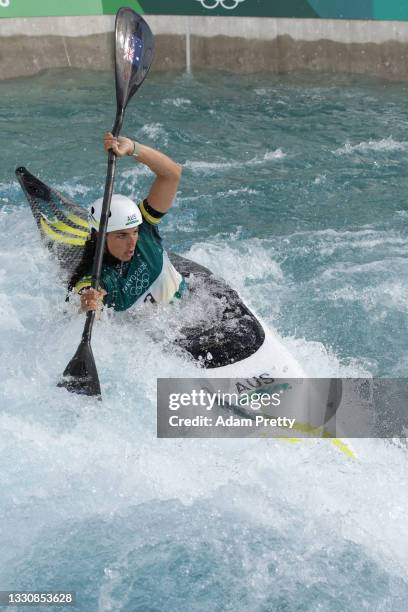 Jessica Fox of Team Australia competes during the Women's Kayak Slalom Semi-final on day four of the Tokyo 2020 Olympic Games at Kasai Canoe Slalom...