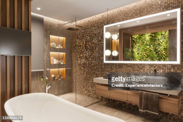 luxus-apartment badezimmer interieur - leds stock-fotos und bilder