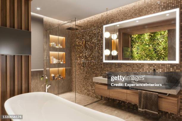 luxury apartment bathroom interior - bathroom stock pictures, royalty-free photos & images