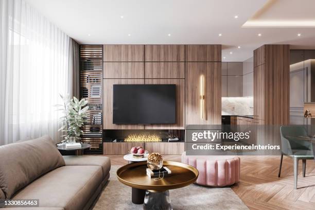 modern living room interior - home cinema stock pictures, royalty-free photos & images