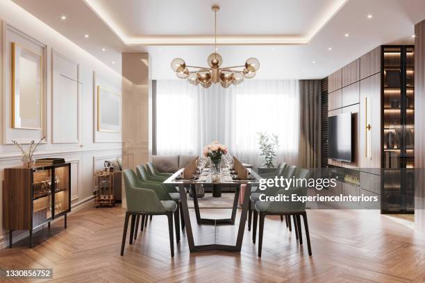 modern apartment interior - dining hall stock pictures, royalty-free photos & images