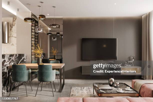 modern living room interior - home cinema stock pictures, royalty-free photos & images